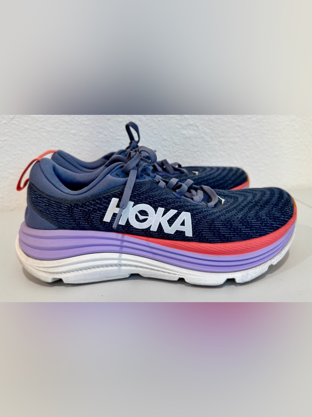 Hoka One One Gaviota 5 Air Force Blue Peach Women’s Cushioned Running Shoes 9.5B